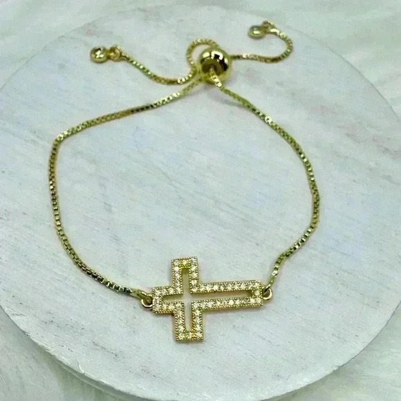 Gold Hollow Cross Woman’s Adjustable Bracelet - Picture 2 of 6